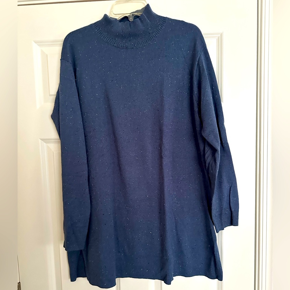 Jjill XL tall tunic sweater.  Mock neck in marled blue knit.